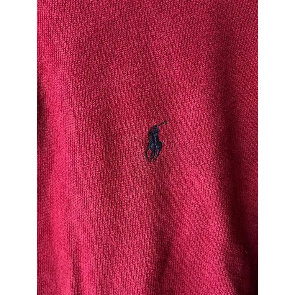Polo Ralph Lauren XL Burgundy Quarter Zip Sweater Cotton Pony Logo Pullover